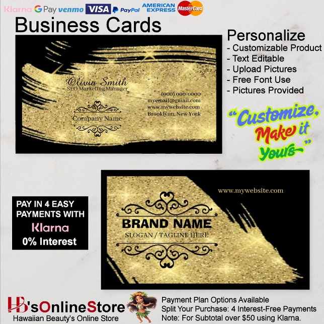 Cartes de visite Gold & Black Elegant avec Modèle (Gold & Black Elegant Business Cards with Template 16.
)