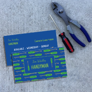 Cartes de visite Handyman bleu et néon vert