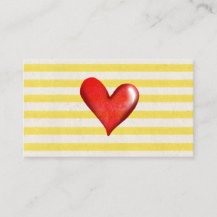 Cartes de visite jaunes rayées Cœur