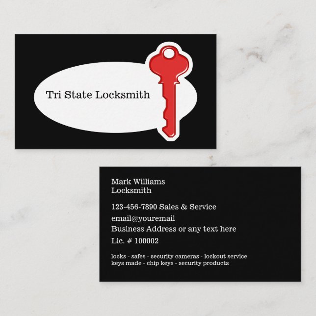 Cartes de visite Locksmith uniques et modernes (Devant / Derrière)