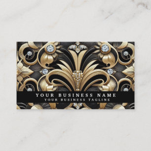 Cartes de visite Luxe Art Déco Noir Or Diamant