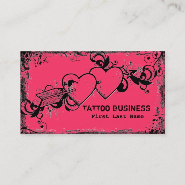 Cartes de visite malpropres de tatouage de coeur (Devant)