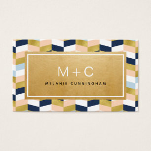 Cartes de visite Monogram Gold Chevron Herringbone