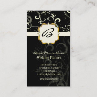 Cartes de visite monogramme, damassé + volutes