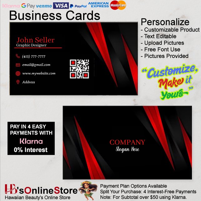 Cartes de visite Noir & Rouge 44 Paquet de 100 (Black & Red Business Cards 44 Pack of 100.)