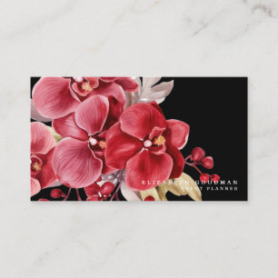 Cartes de visite noires avec orchidées rouges clas