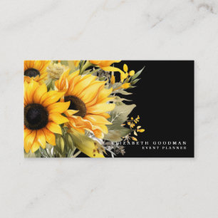 Cartes de visite noires avec tournesols jaunes chi