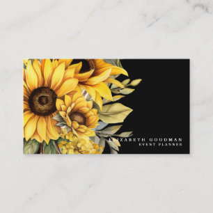 Cartes de visite noires avec tournesols jaunes chi