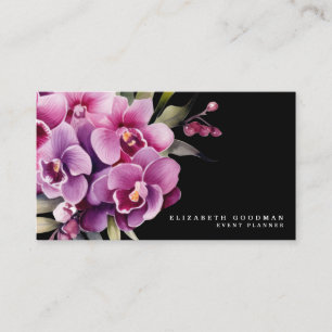 Cartes de visite noires classiques avec orchidées