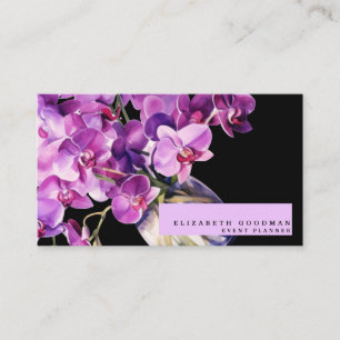 Cartes de visite noires classiques avec orchidées