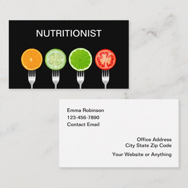 Cartes de visite nutritionniste conseiller diète (Devant / Derrière)