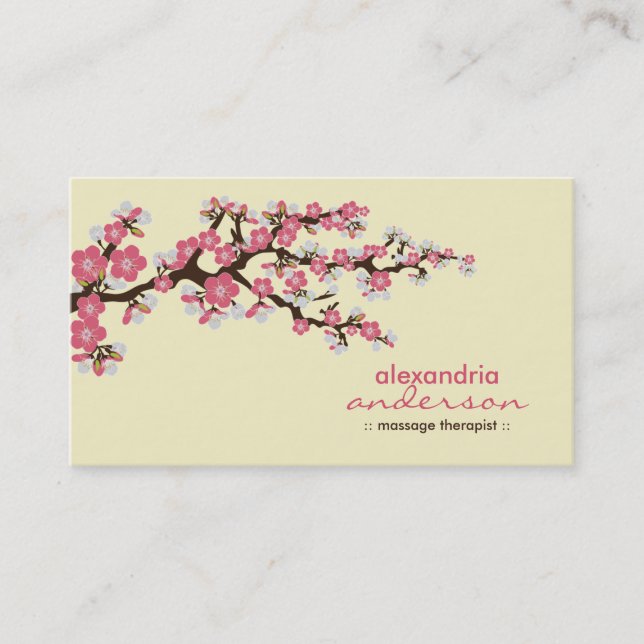 Cartes de visite personnalisés en fleurs de cerisi (Devant)