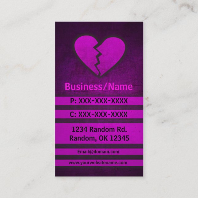 cartes de visite personnalisés pour le coeur brisé (Devant)