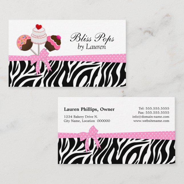 Cartes de visite pour Cake Pops (Devant / Derrière)
