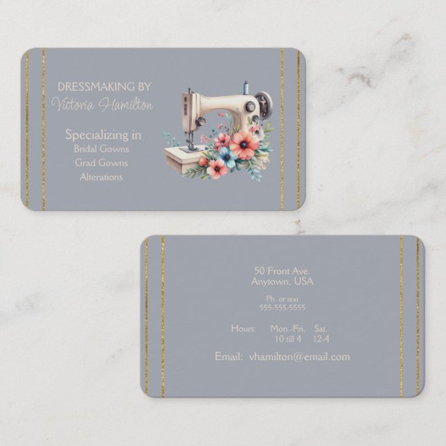 Cartes de visite pour couturière Robes de mariée R (Devant / Derrière)