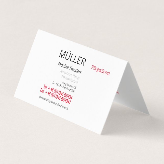 Cartes de visite pour les soins aux personnes âgée (Devant)