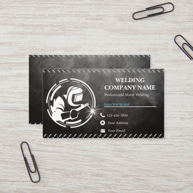 Cartes de visite professionnels de soudage noir (Devant/Arrière en situation)