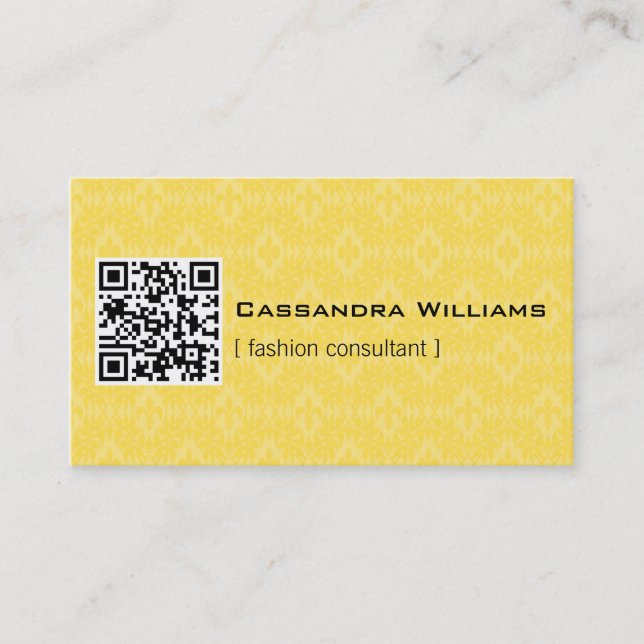 Cartes de visite QR CODE Jaune Damask (Devant)