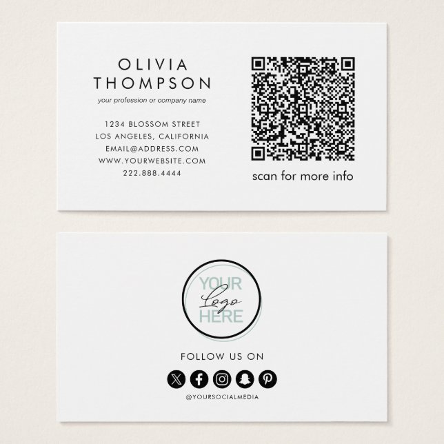 Cartes de visite QR Code Logo Réseaux Sociaux (Devant & derrière)
