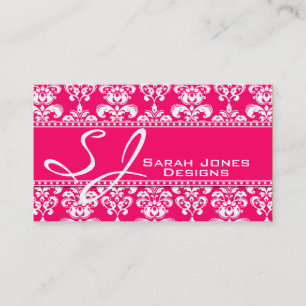 Cartes de visite rose et blanc de damassé de
