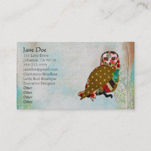 Cartes de visite roses de Boho de hibou