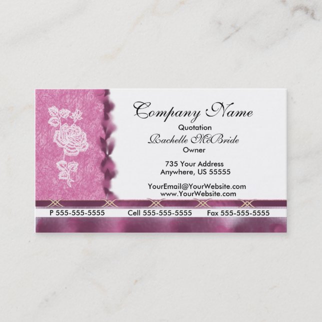 Cartes de visite roses de broderie blanche rose de (Devant)