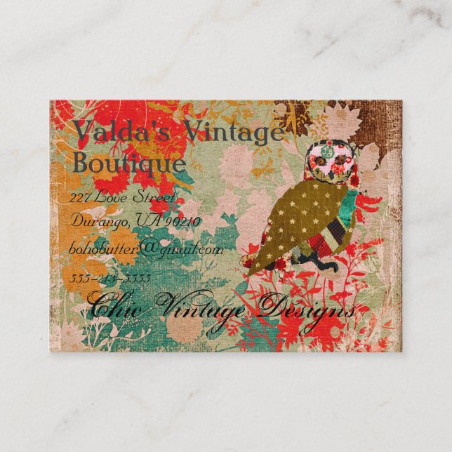 Cartes de visite roses de cru de Boho de hibou (Devant)