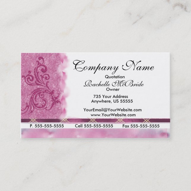 Cartes de visite roses élégants de broderie (Devant)