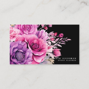Cartes de visite roses violettes florales noires P