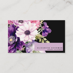 Cartes de visite roses violettes florales noires P