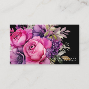 Cartes de visite roses violettes florales noires P