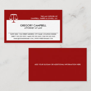 Cartes de visite rouges pour avocat