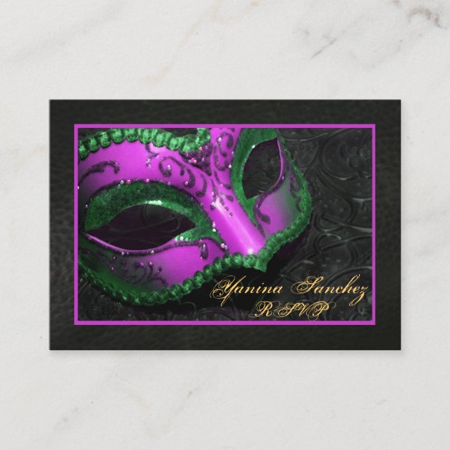 Cartes de visite RSVP masquade rose chaud (Devant)