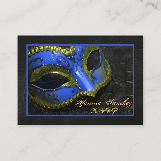 Cartes de visite RSVP Masquerade bleue (Devant)