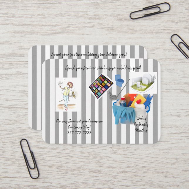 Cartes de visite, Services de nettoyage de dame (Devant/Arrière en situation)