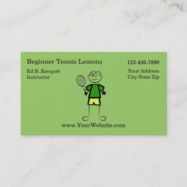 Cartes de visite simples d'instructeur de tennis (Devant)