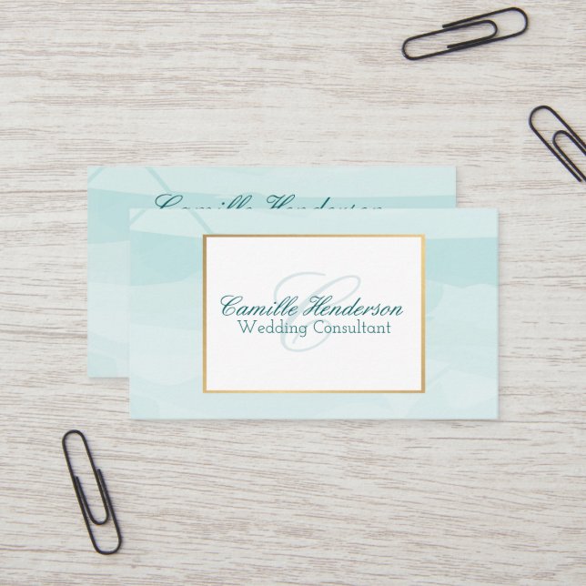 Cartes de visite turquoises d'aquarelle - élégants (Devant/Arrière en situation)
