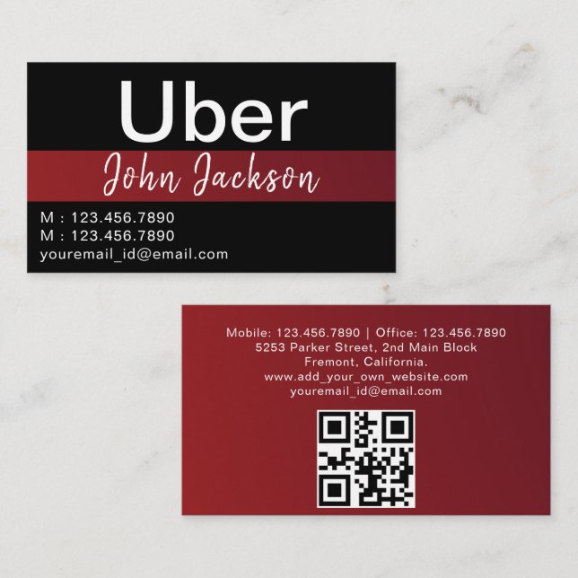 Cartes de visite Uber personnalisés (Devant / Derrière)