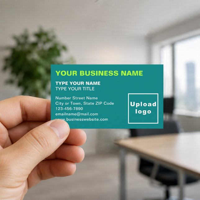 Cartes de visite vert sarcelle alignées à gauche (Front of the business card)
