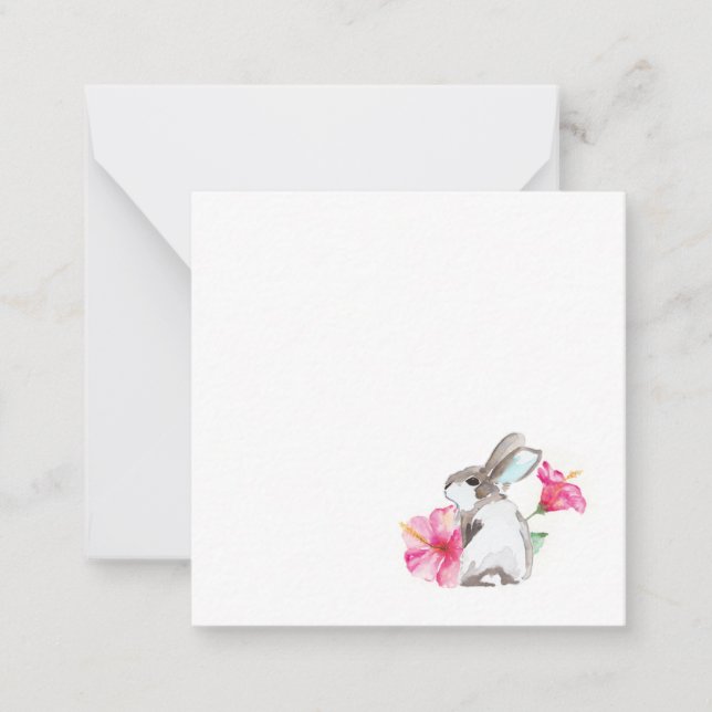 Cartes de vœux avec lapins mignons et fleurs tropi (Devant)