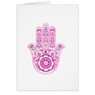Cartes de voeux blanches de Hamsa Chamsah rose et