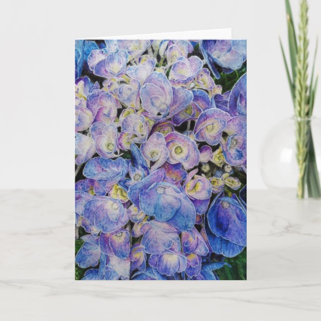 Cartes de voeux bleues de fleur d'hortensia (Devant)