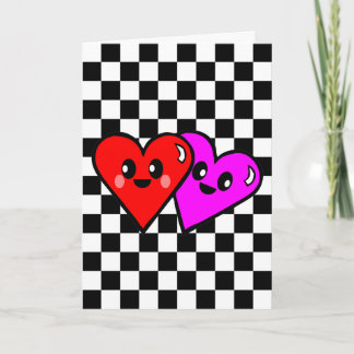 Cartes de vœux Cœurs Kawaii et Damier