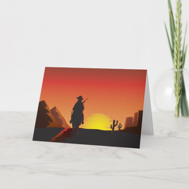 Cartes de voeux de cowboy de coucher du soleil (Devant)