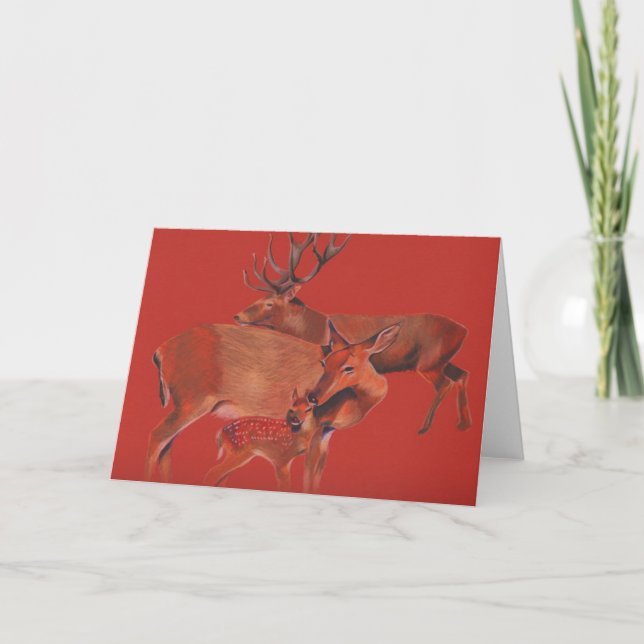 Cartes de voeux de Noël de famille de cerfs (Devant)