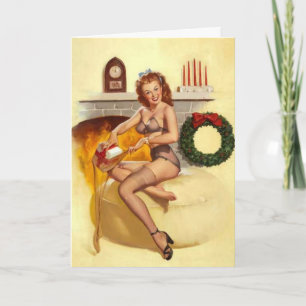 Cartes de voeux de Noël Naughty Stocker Pin-Up