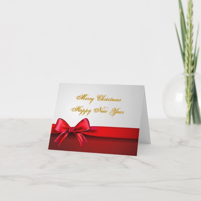 Cartes de voeux de Noël pliées au ruban rouge (Devant)