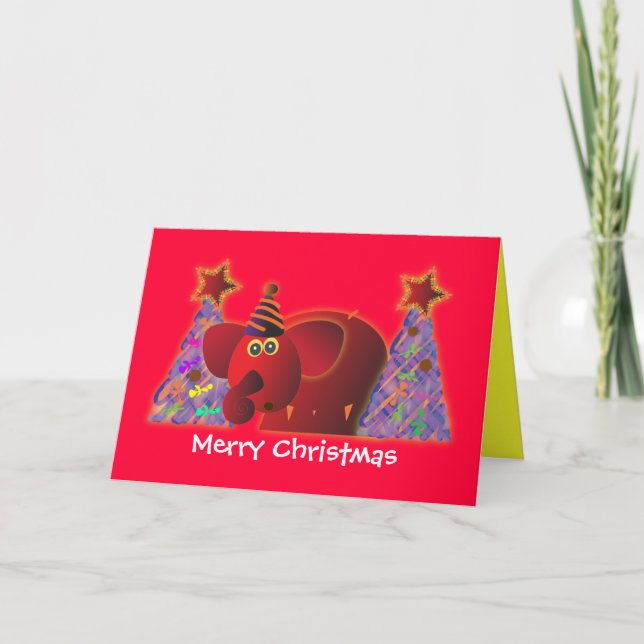 Cartes de voeux de Noël : Red elephant 2 (Devant)
