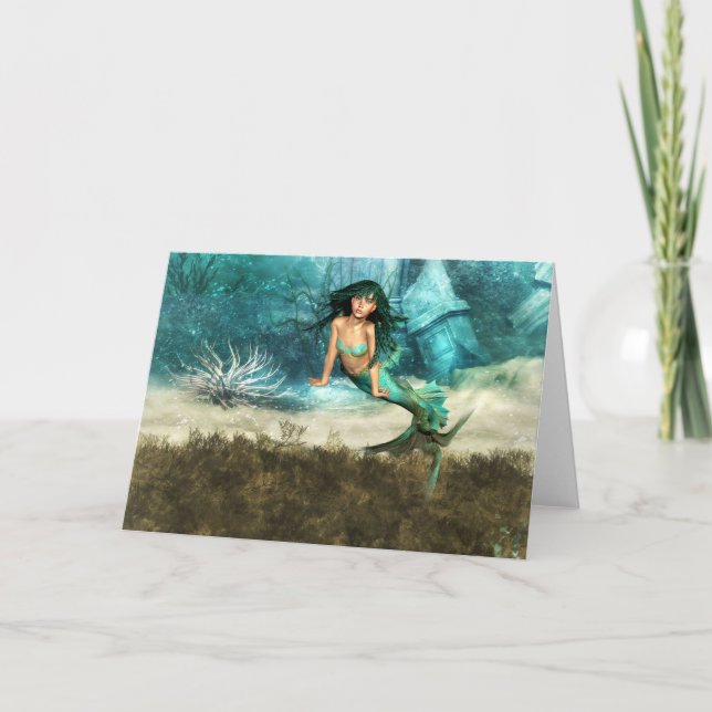 Cartes de voeux de sirène sur fond océanique (Devant)