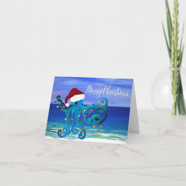 Cartes de vœux de vacances de poulpe de Noël. (Devant)